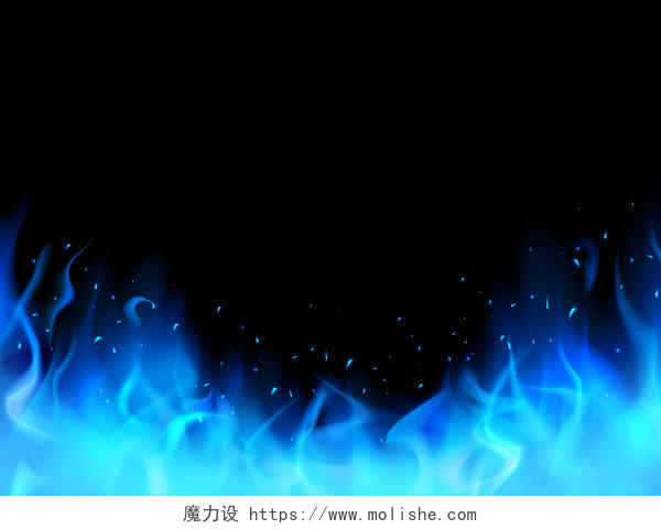 蓝色火焰燃烧元素火焰边框PNG素材